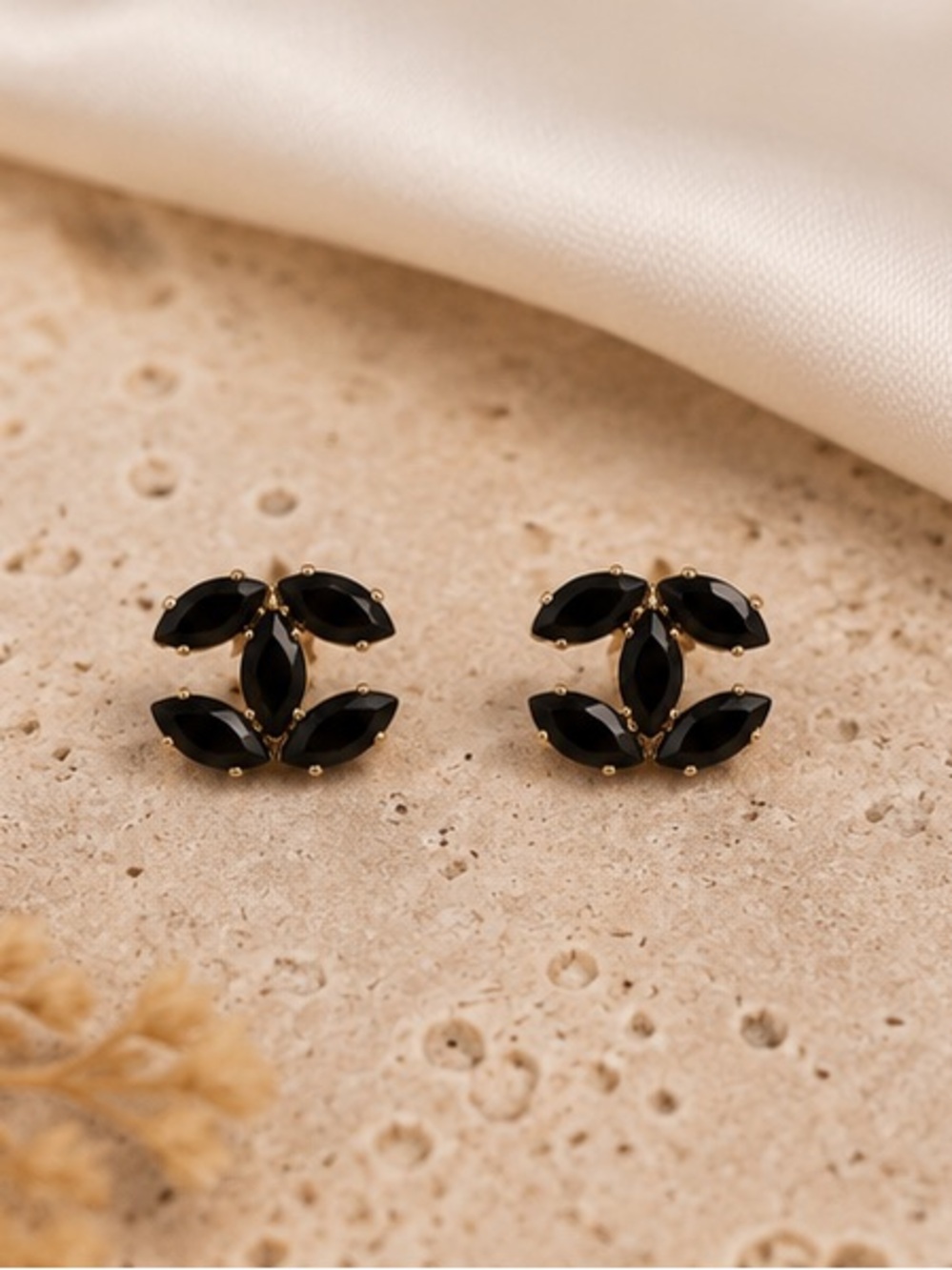 Designer Inspired Black Marquise Crystal Cluster Stud Earrings